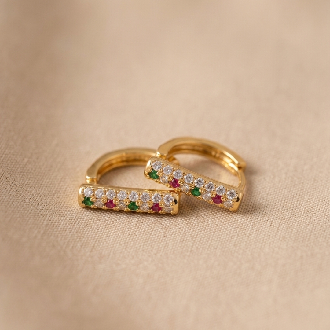 Ruby Emerald Crystal Hoop Earrings