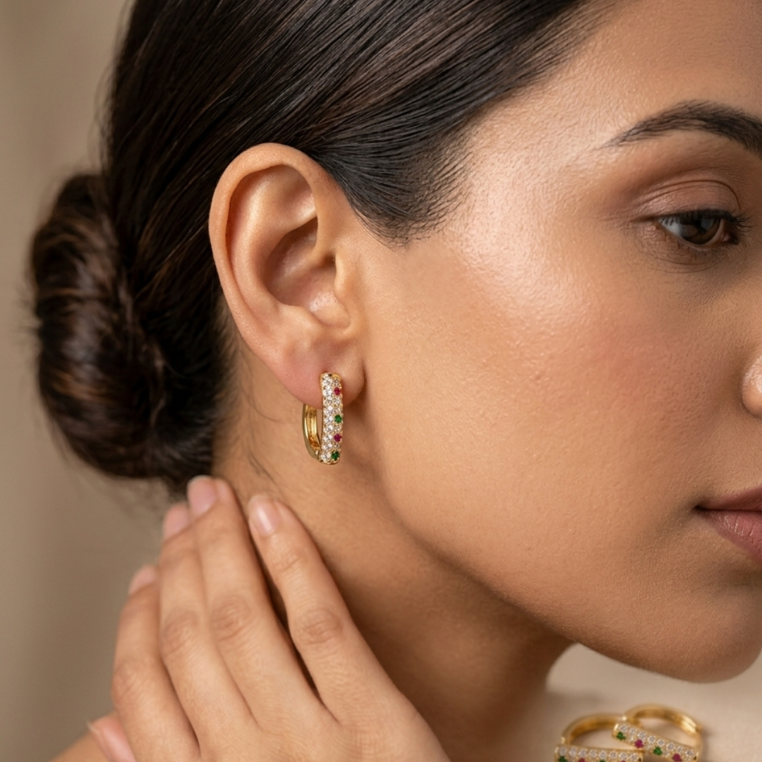Ruby Emerald Crystal Hoop Earrings