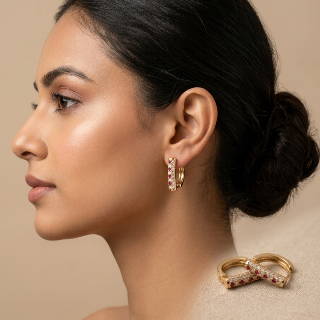 Ruby Crystal Pave Hoop Earrings