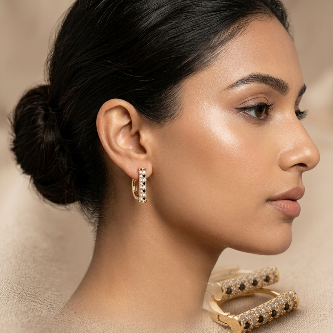 Black Crystal Pave Hoop Earrings