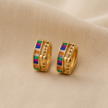 Rainbow Heart Chain Hoop Earrings