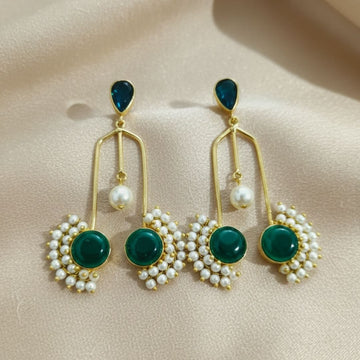 Emerald Green Monalisa Stone Drop Earrings
