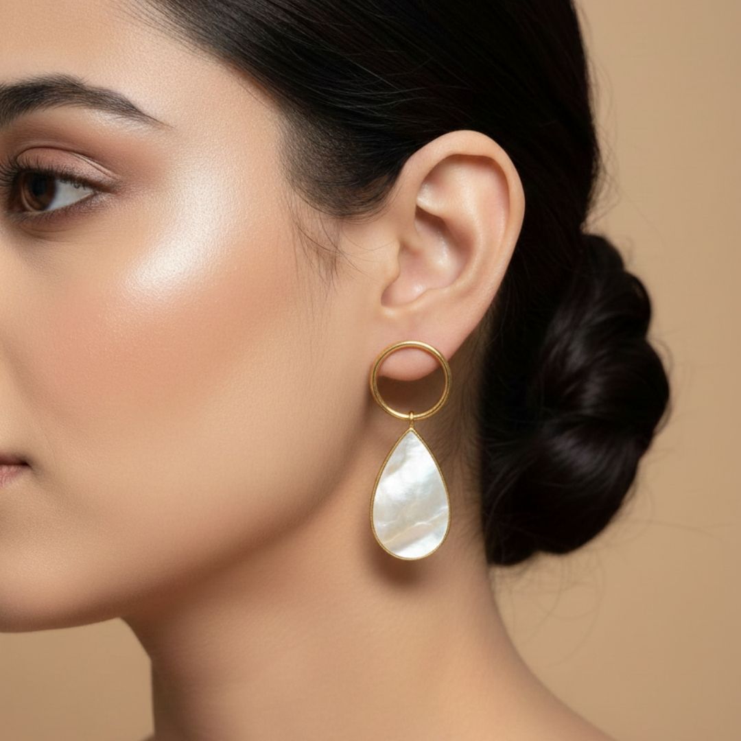 Teardrop MOP Dangle Earrings – Premium Brass