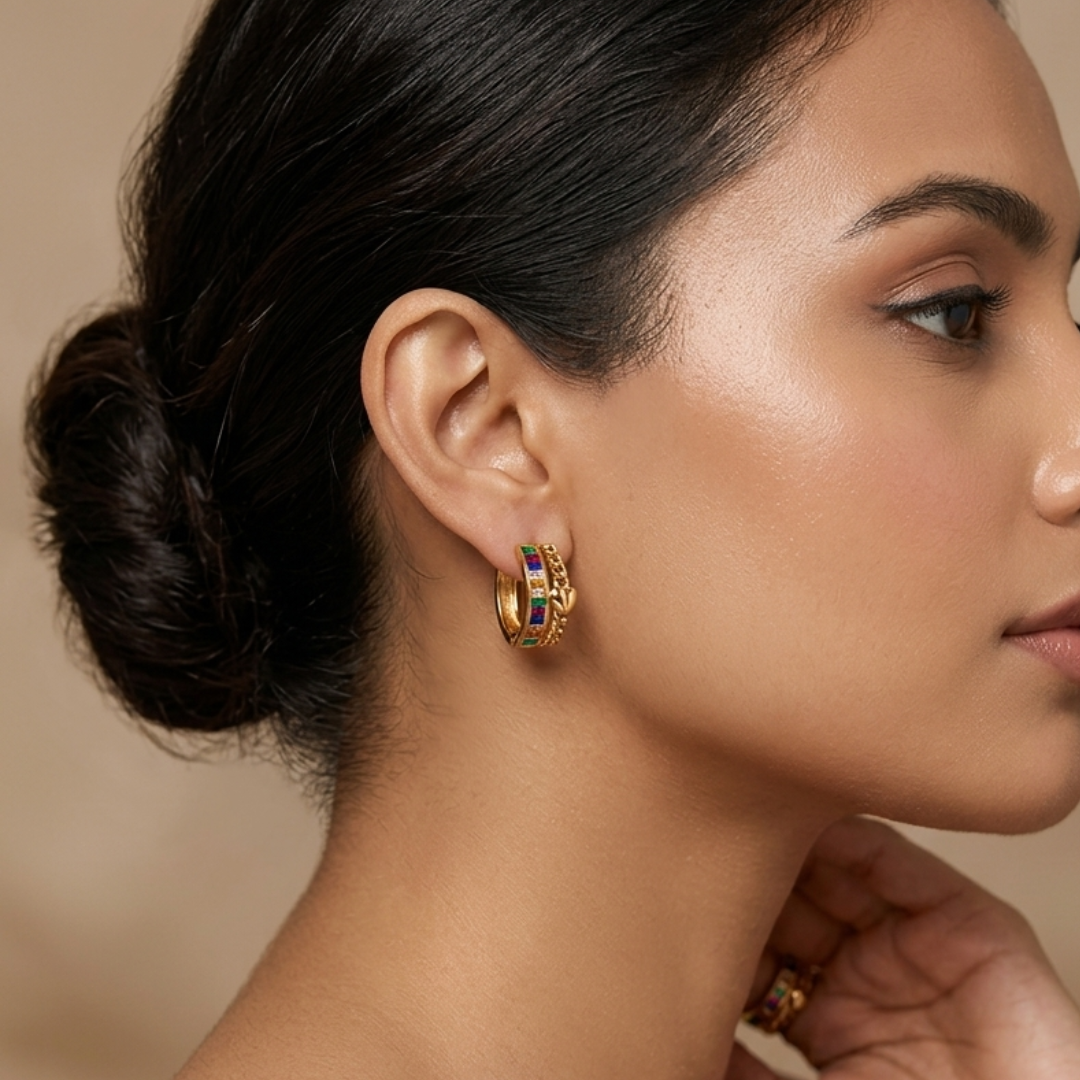 Rainbow Heart Chain Hoop Earrings