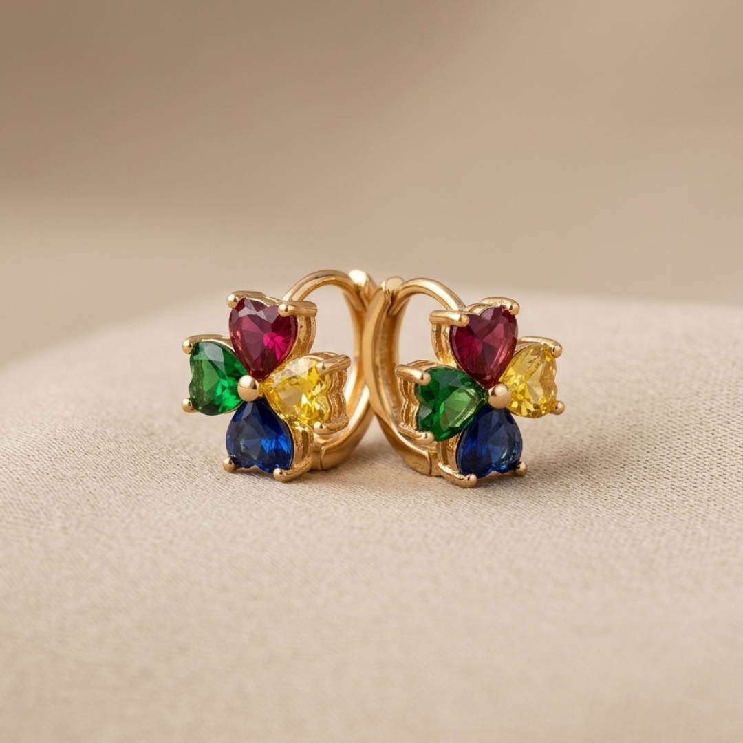 Rose Gold Rainbow Crystal Hoop Earrings