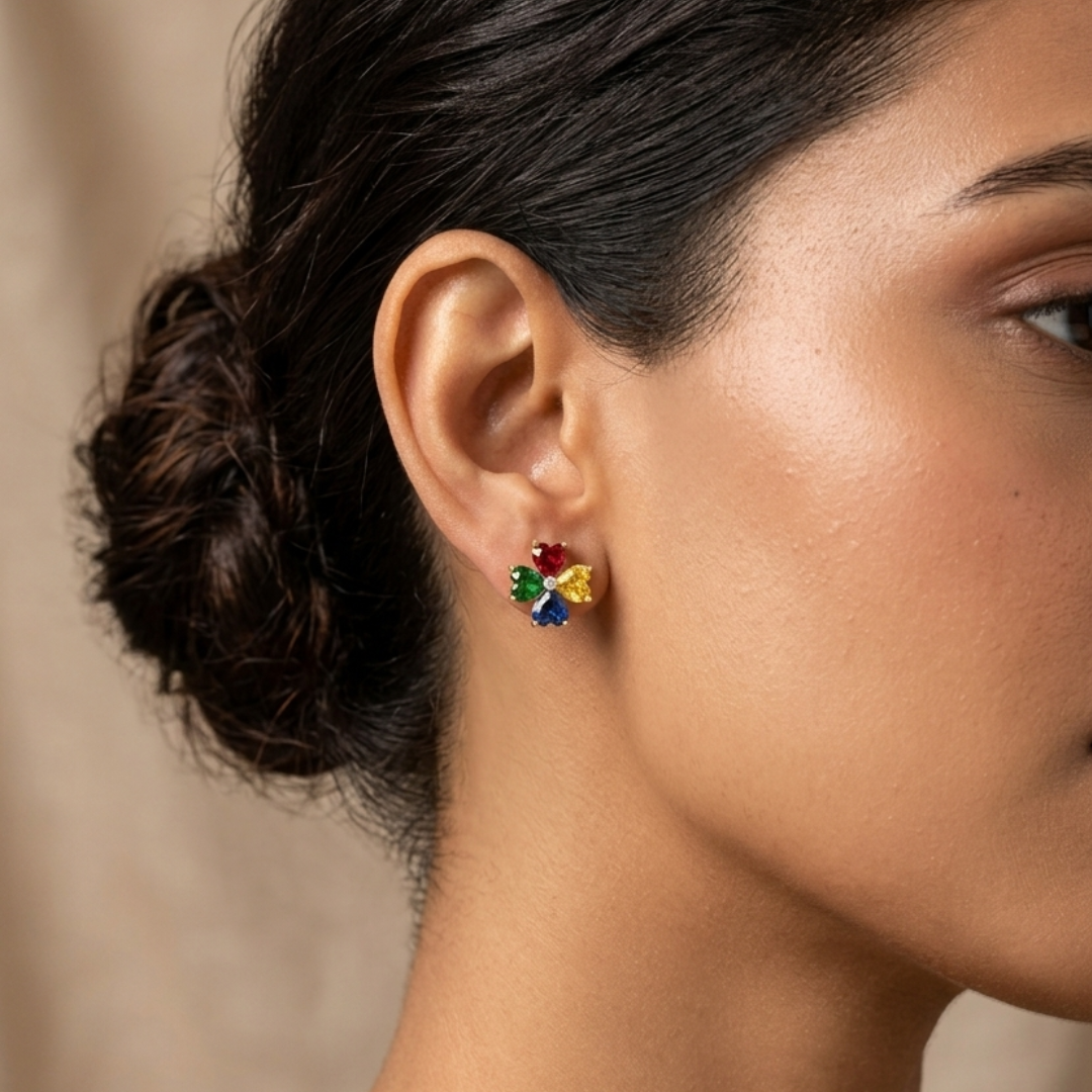 Rose Gold Rainbow Crystal Hoop Earrings