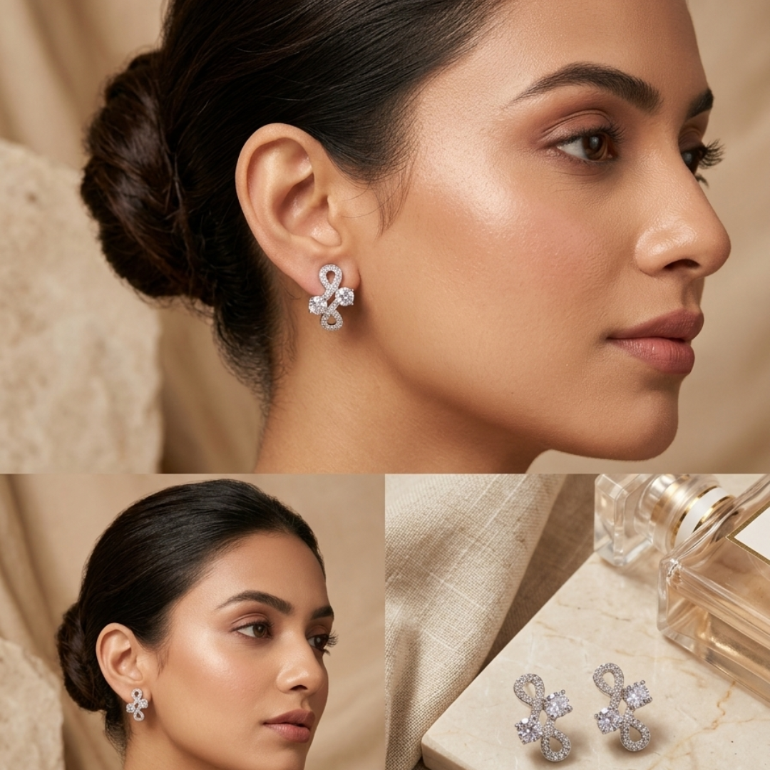 Silver Floral Crystal Hoop Earrings