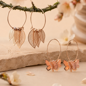 Rose Gold Leaf & Butterfly Hoop Earrings Combo
