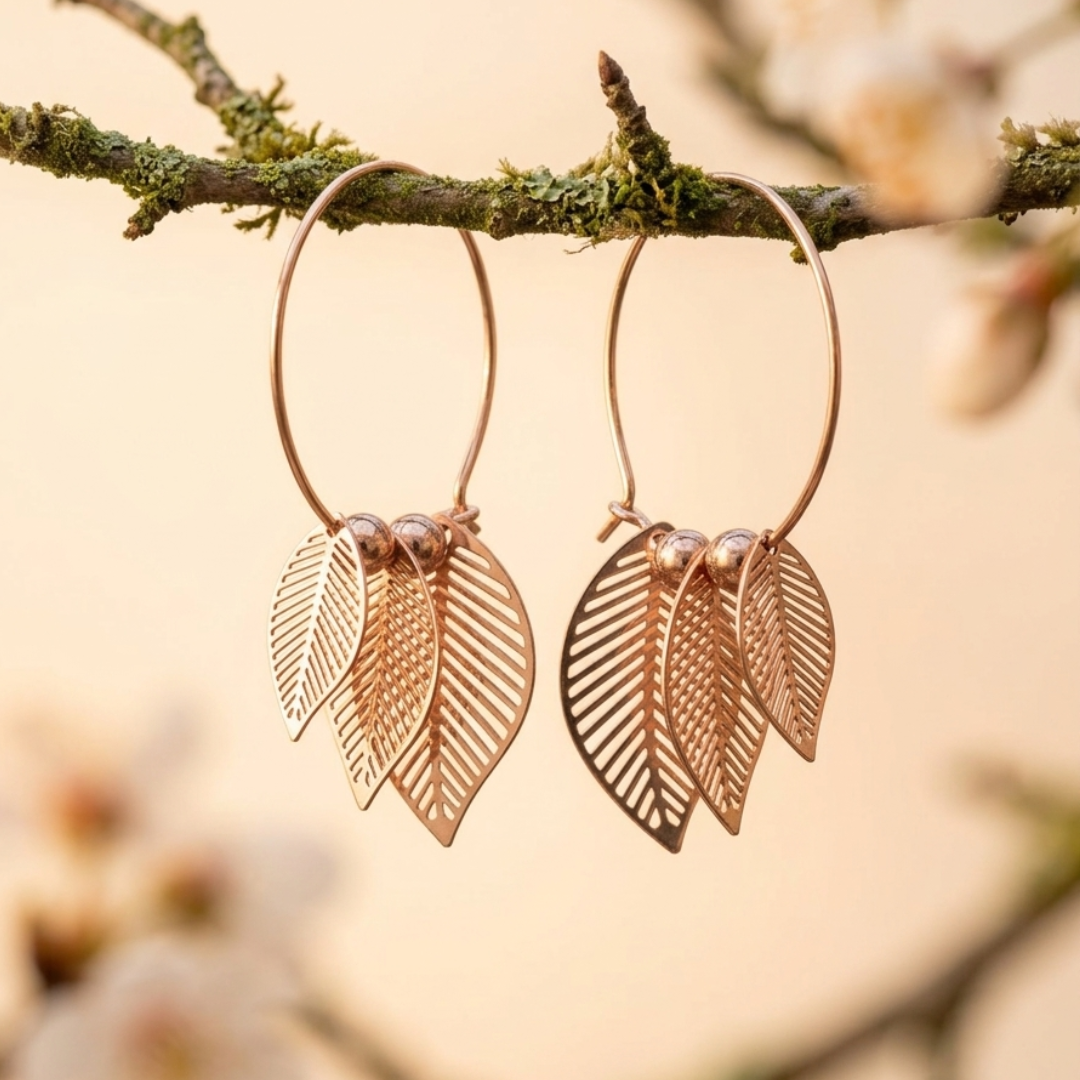 Rose Gold Leaf & Butterfly Hoop Earrings Combo