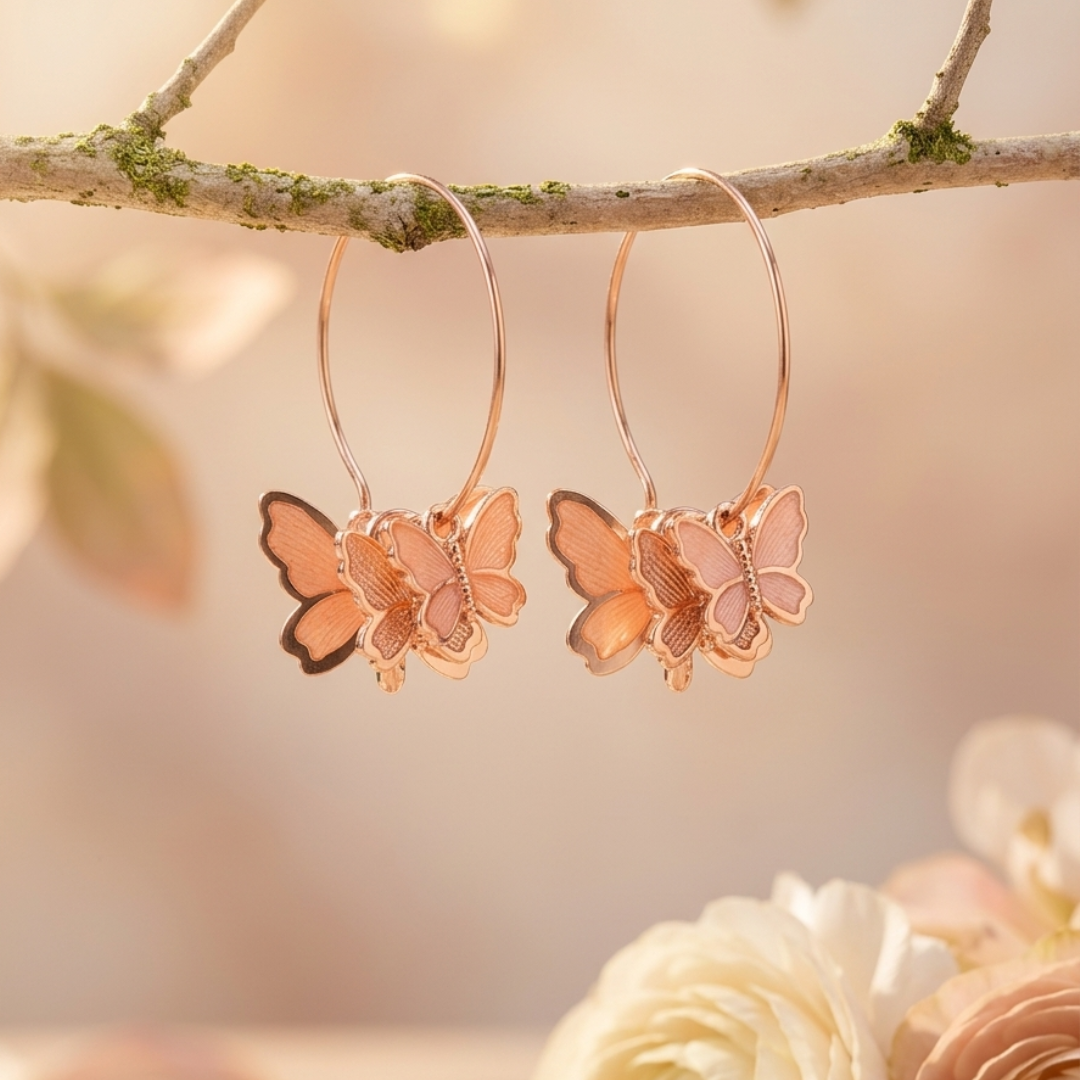 Rose Gold Leaf & Butterfly Hoop Earrings Combo