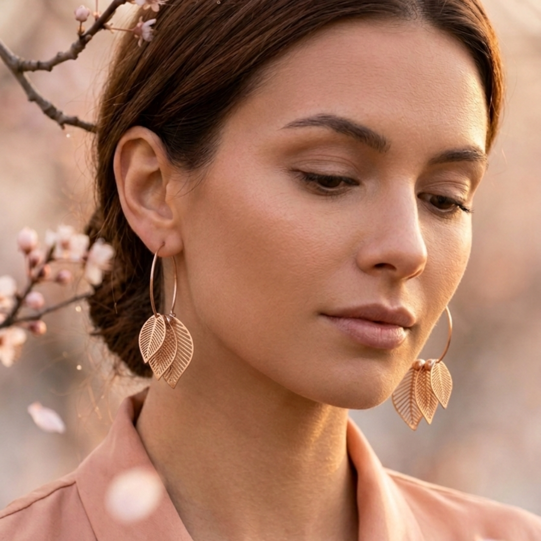 Rose Gold Leaf & Butterfly Hoop Earrings Combo
