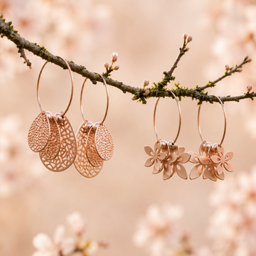 Rose Gold Floral & Filigree Hoop Earrings Combo