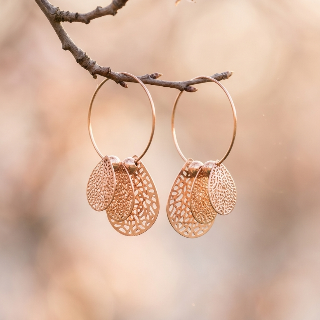 Rose Gold Floral & Filigree Hoop Earrings Combo