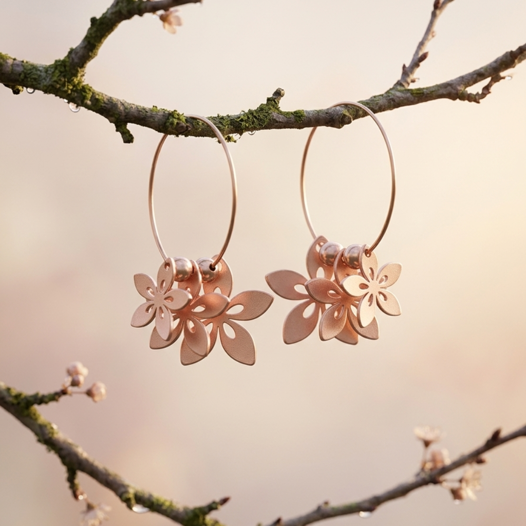 Rose Gold Floral & Filigree Hoop Earrings Combo