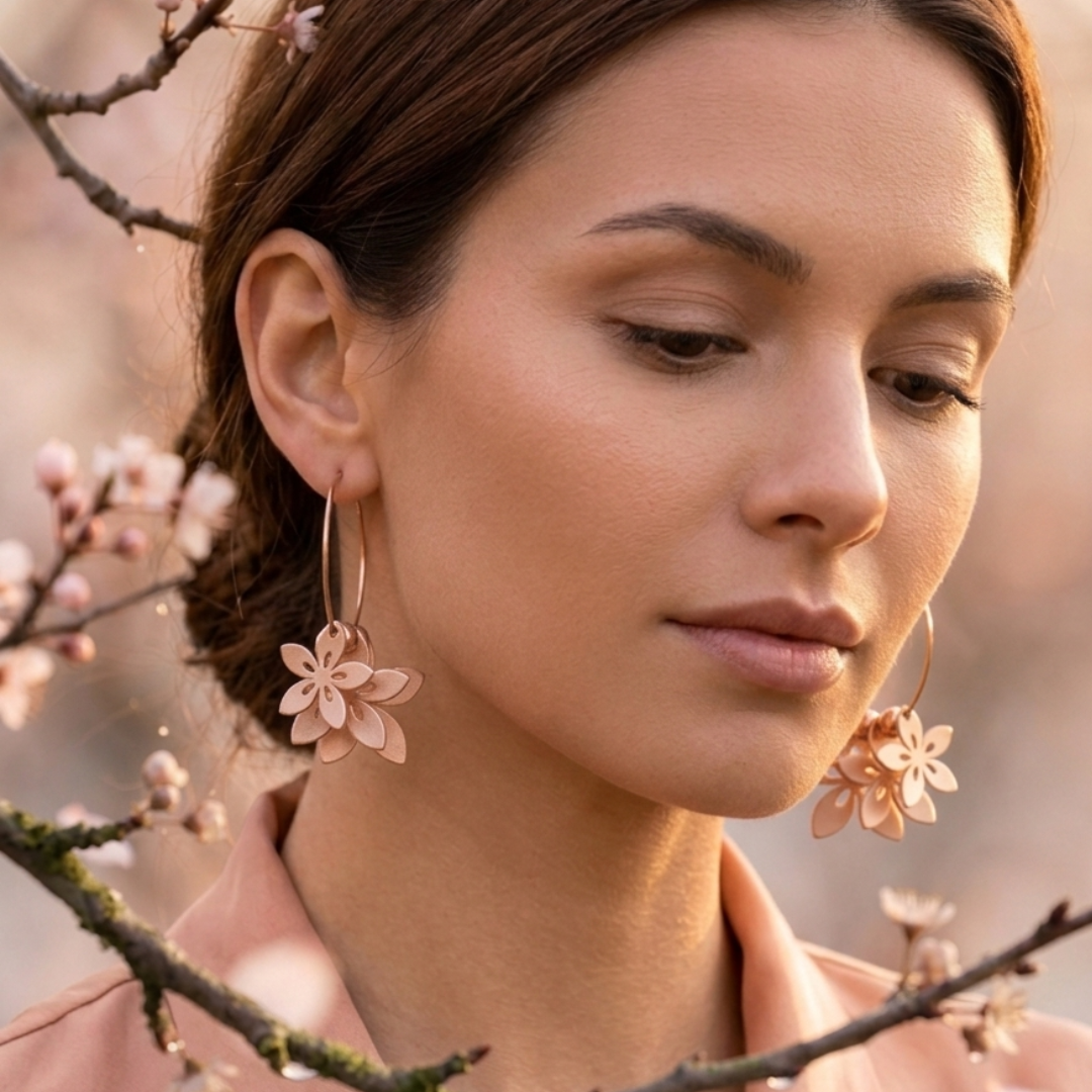 Rose Gold Floral & Filigree Hoop Earrings Combo