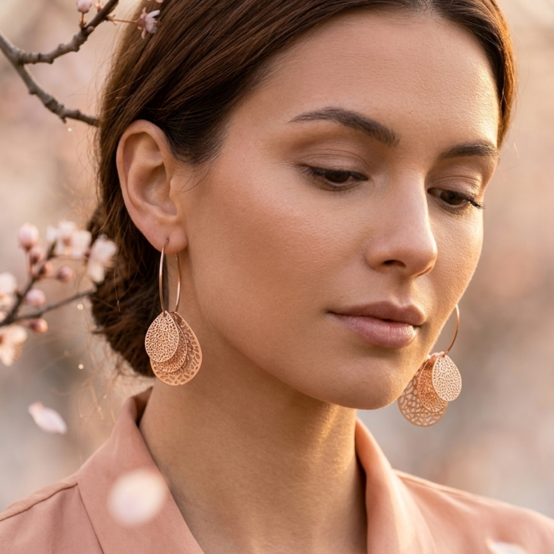 Rose Gold Floral & Filigree Hoop Earrings Combo