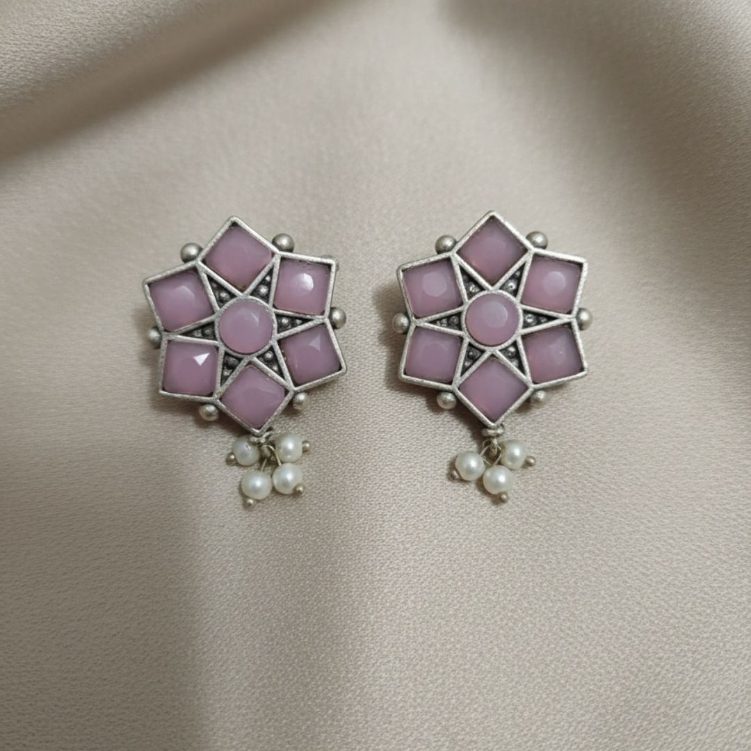 Pastel Pink Floral Stud Earrings