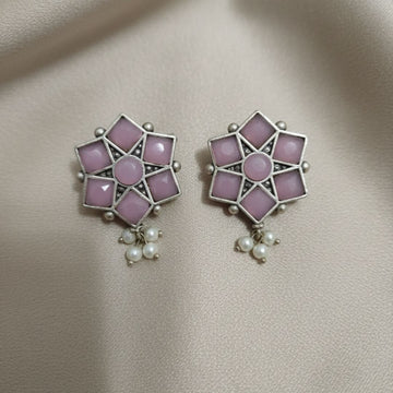 Pastel Pink Floral Stud Earrings