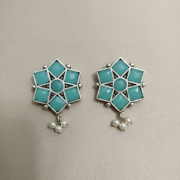 Mint Green Floral Stud Earrings