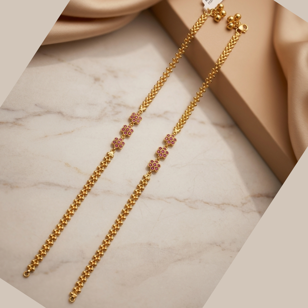 Micropolished Gold Plated Floral Anklet