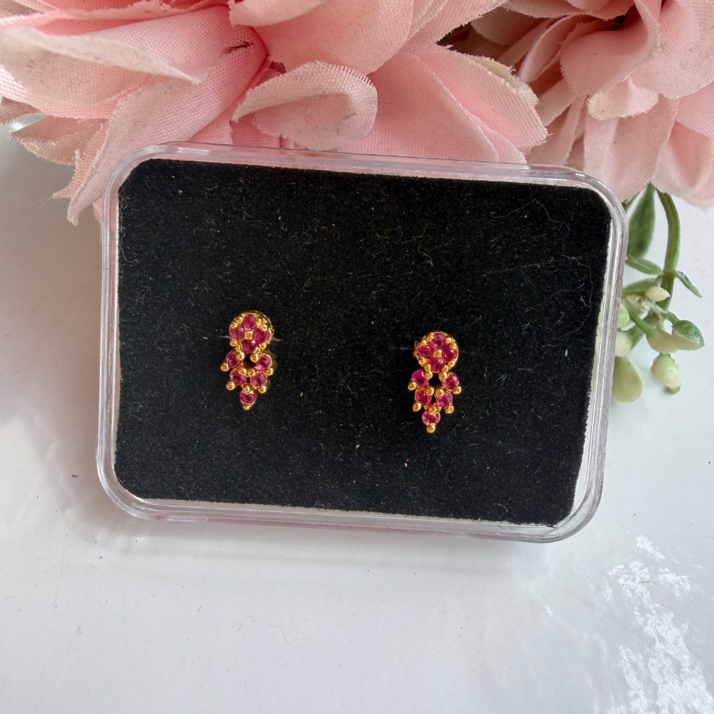 Ruby Pink Bloom Baby Studs