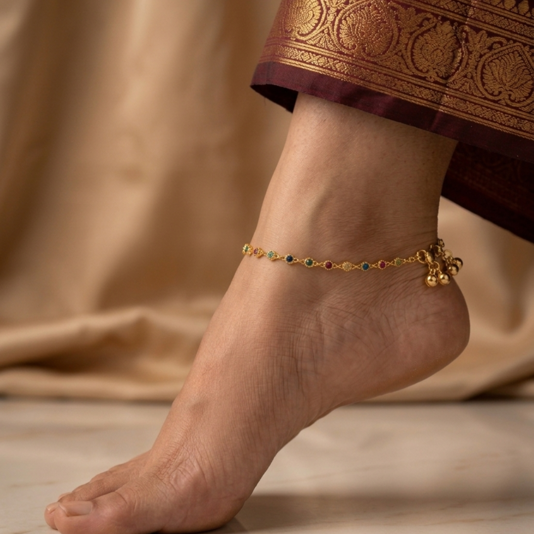Micropolished Gold Plated Multicolor Stone Anklet