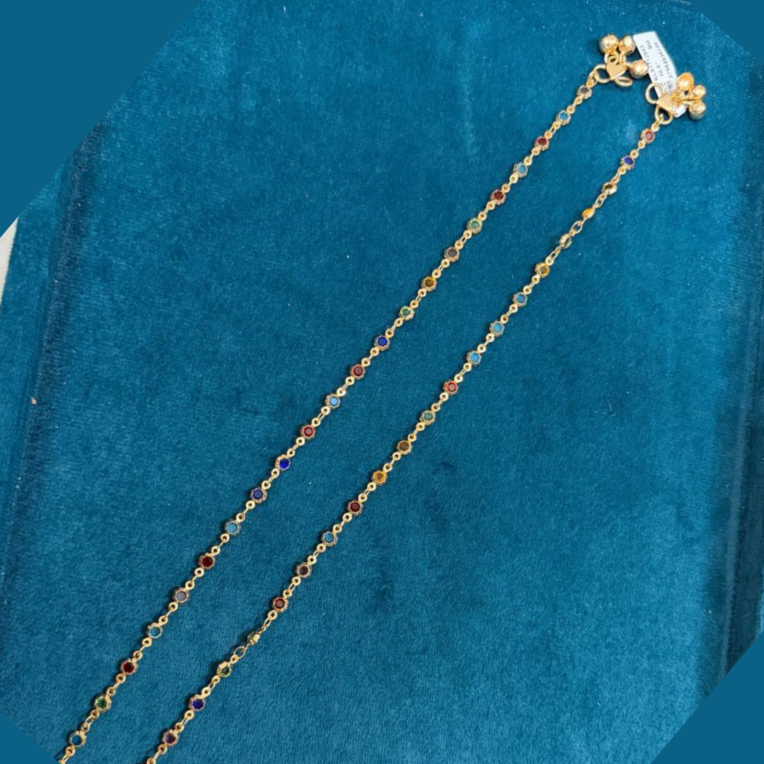 Micropolished Gold Plated Multicolor Stone Anklet