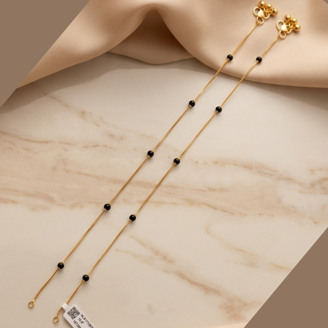 Micropolished Gold Plated Black Bead Anklet