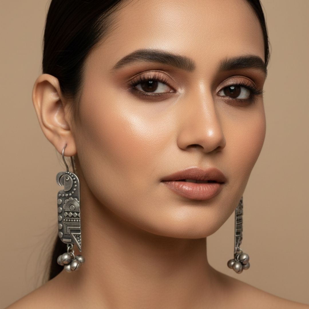 Oxidised Tribal Bird Earrings