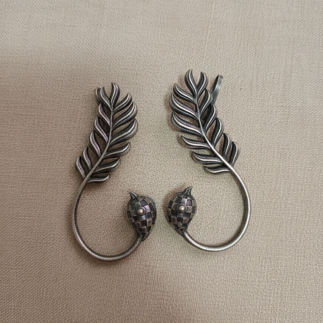 Oxidised Silver Peacock Ear Cuff Earrings