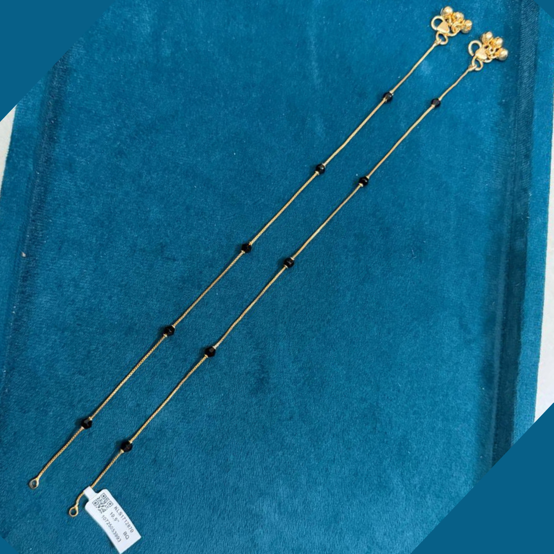 Micropolished Gold Plated Black Bead Anklet