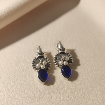 Antique Blue Stone Brass Earrings