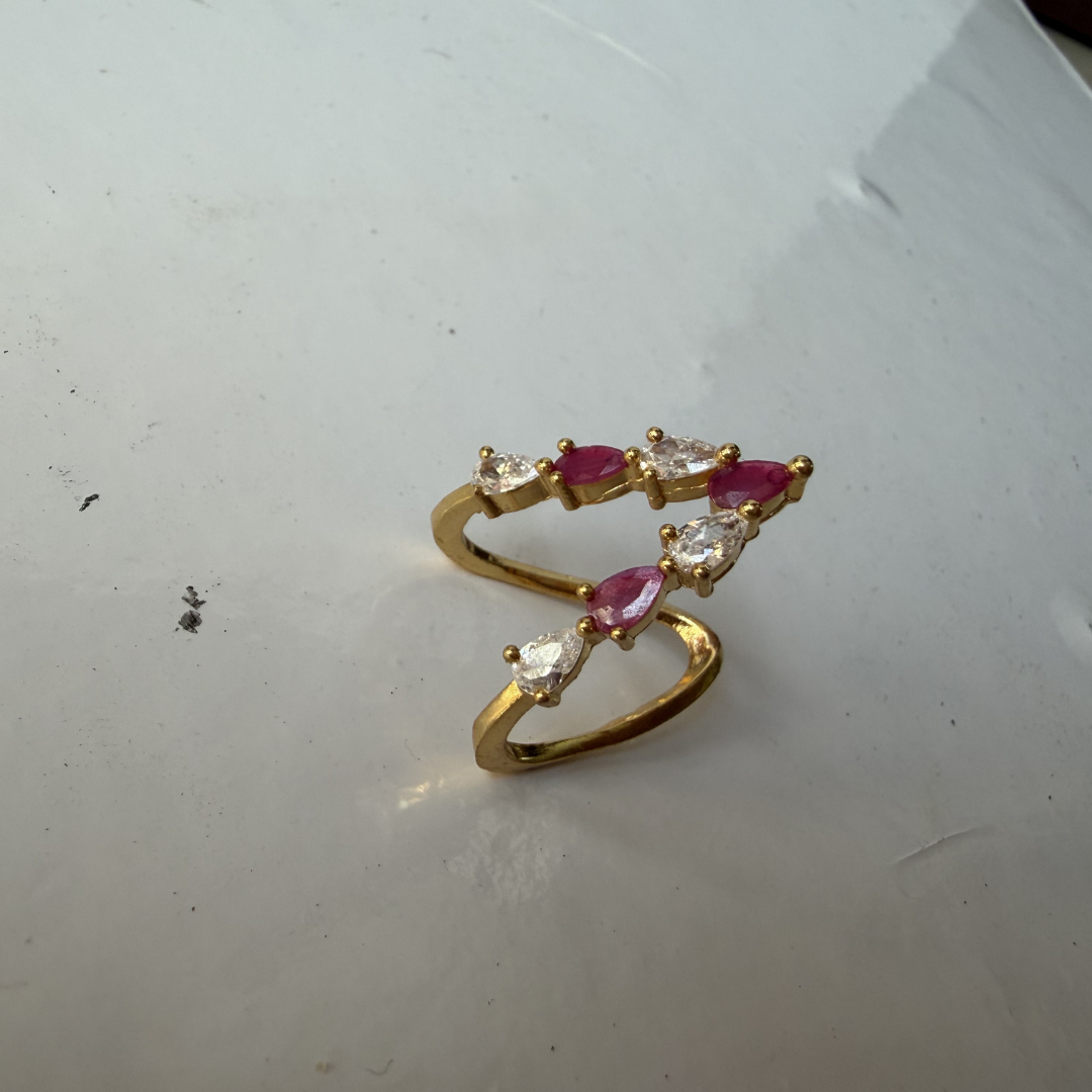 White & Ruby  Crystal Vangi Ring