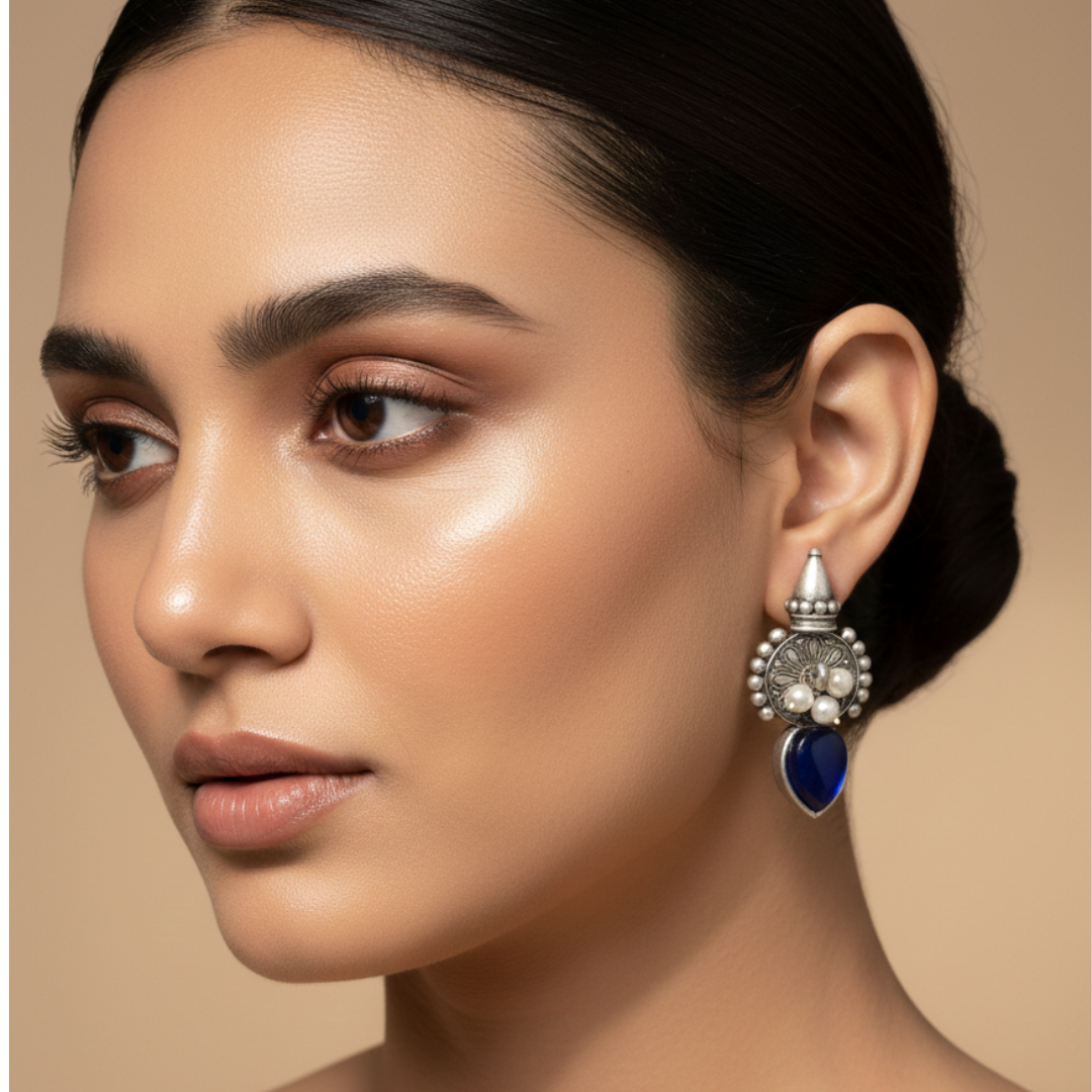Antique Blue Stone Brass Earrings