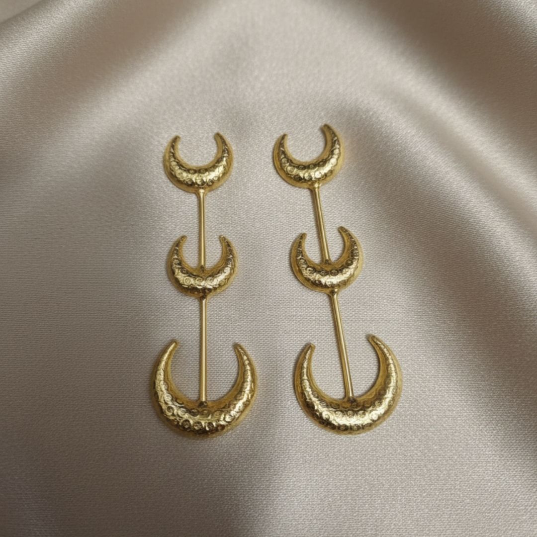 Triple Crescent Matte Gold Brass Textured Statement Jewellery