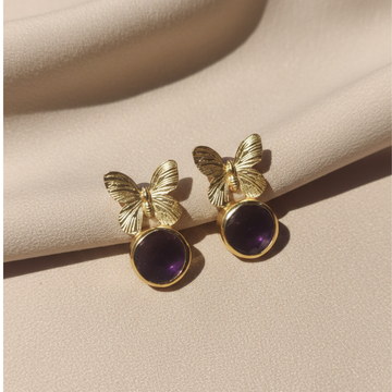 Butterfly Natural Stone Gold-Brass Earrings
