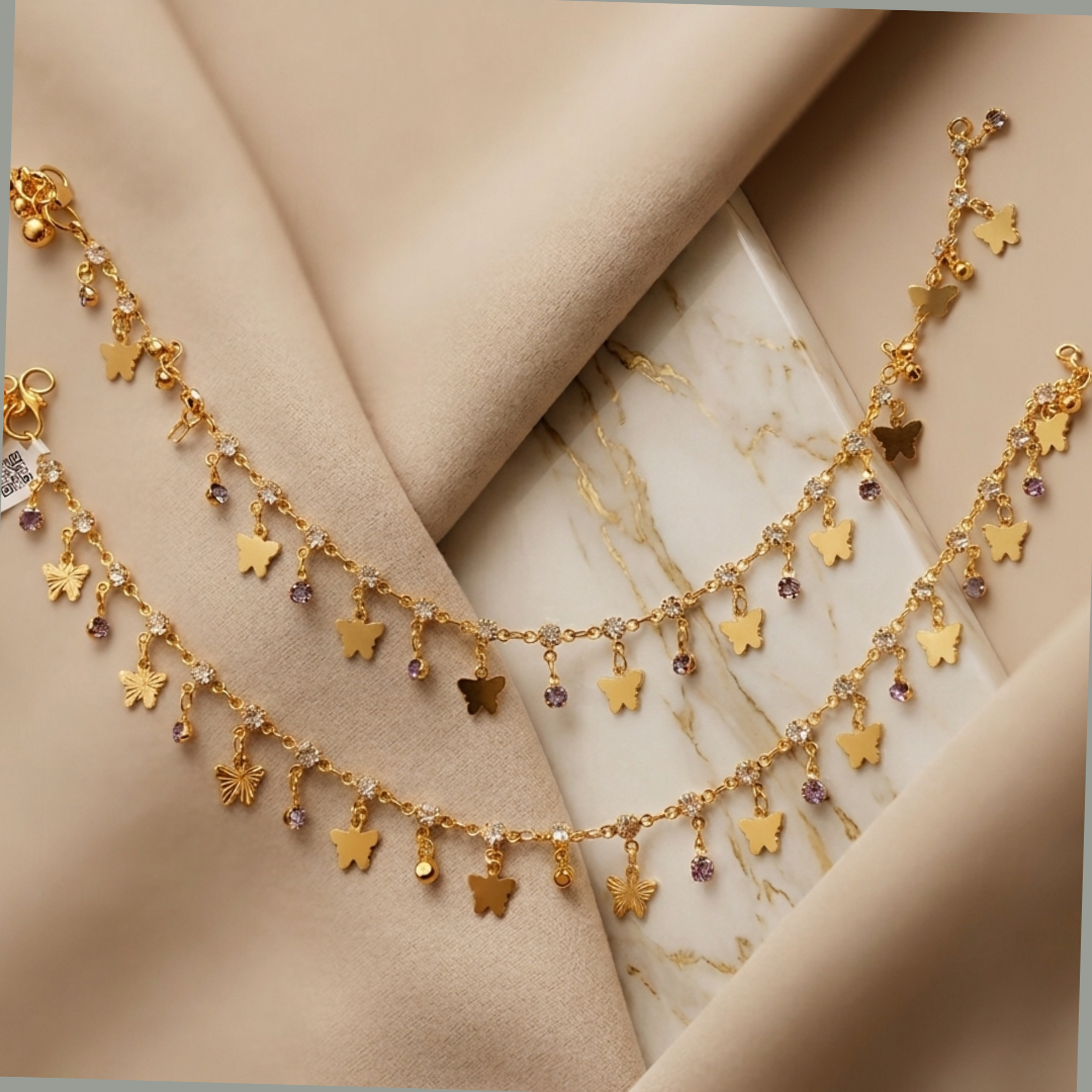 Micropolished Gold Plated Butterfly Charm Anklet