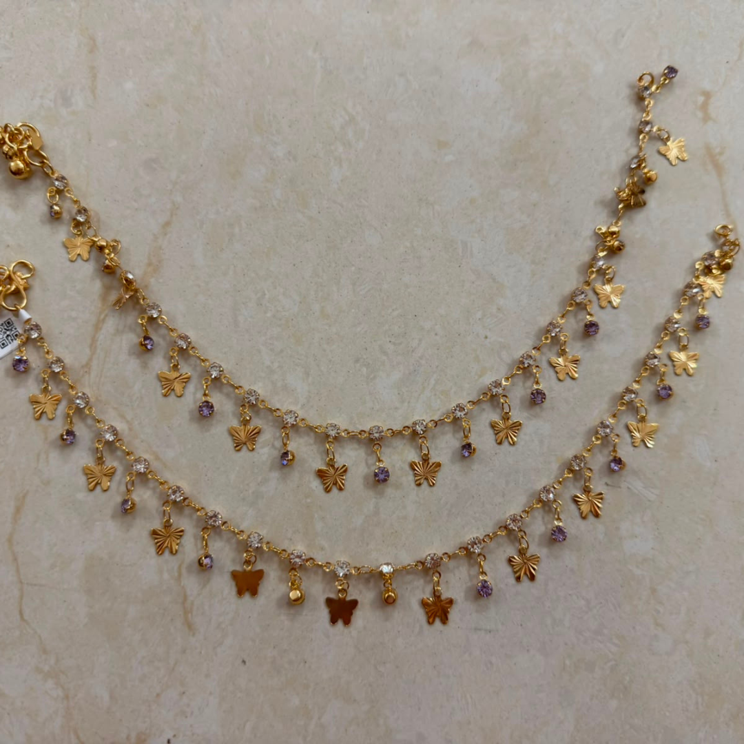 Micropolished Gold Plated Butterfly Charm Anklet