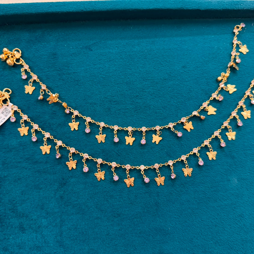 Micropolished Gold Plated Butterfly Charm Anklet