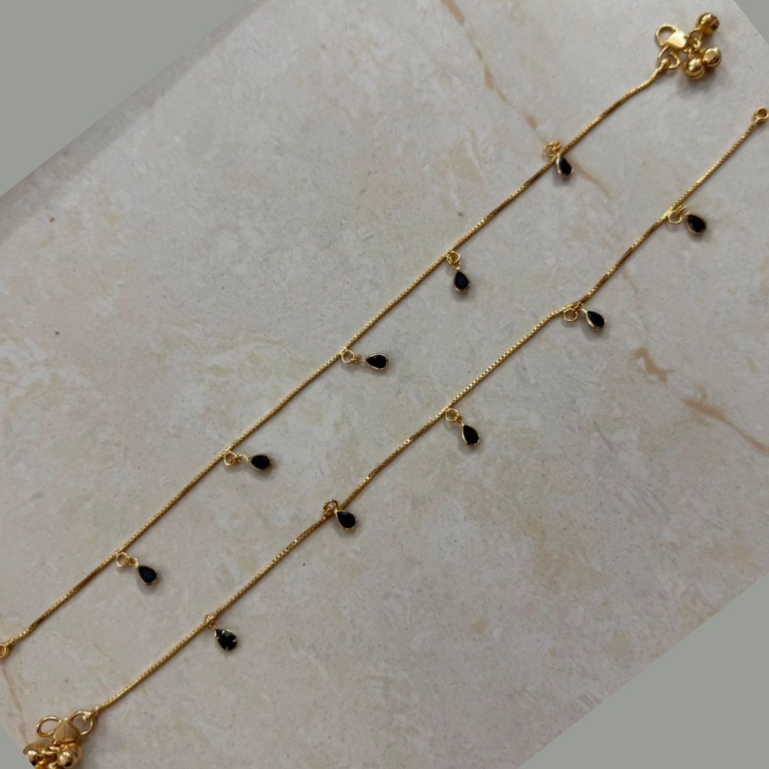 Micropolished Gold Plated Black Charm Anklet