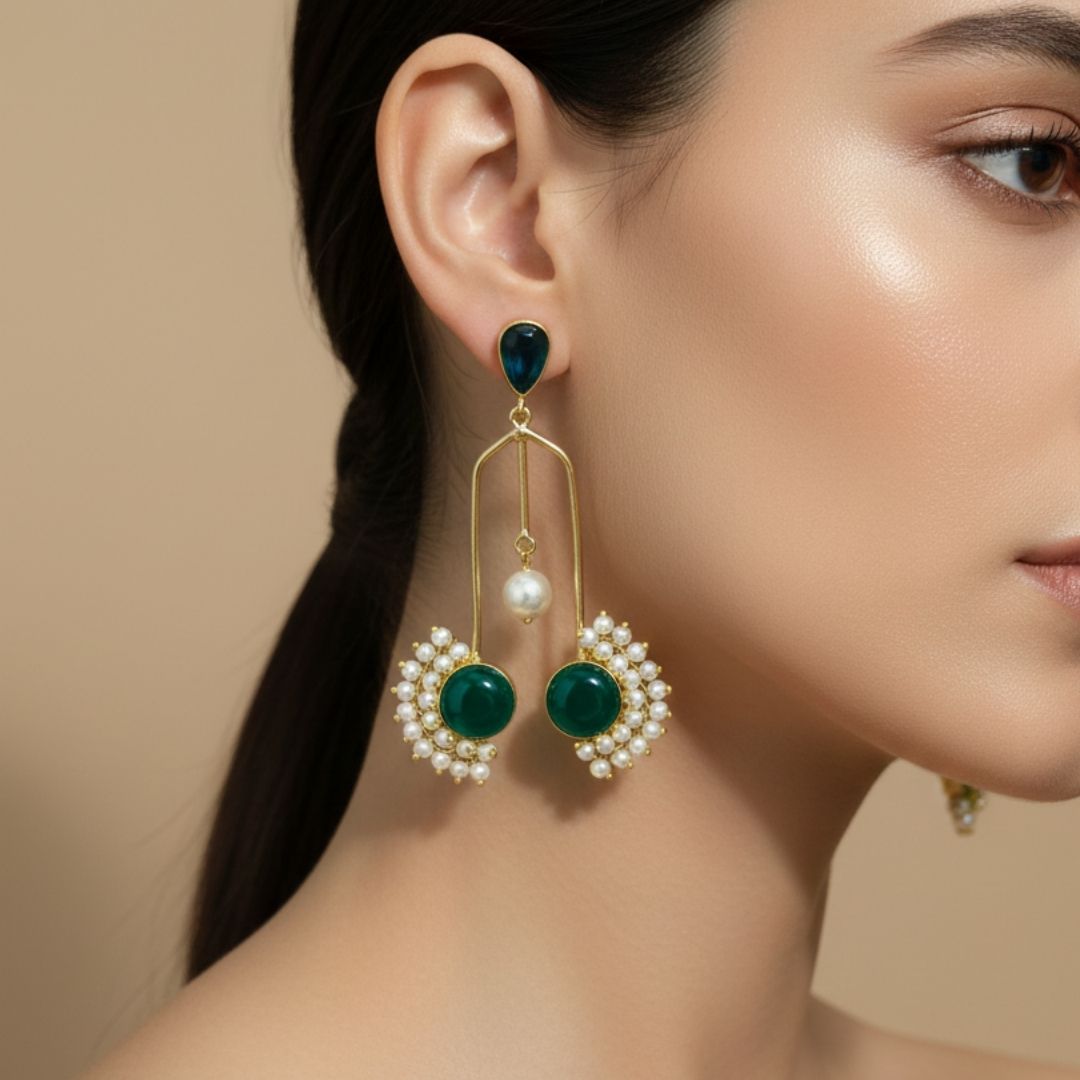 Emerald Green Monalisa Stone Drop Earrings