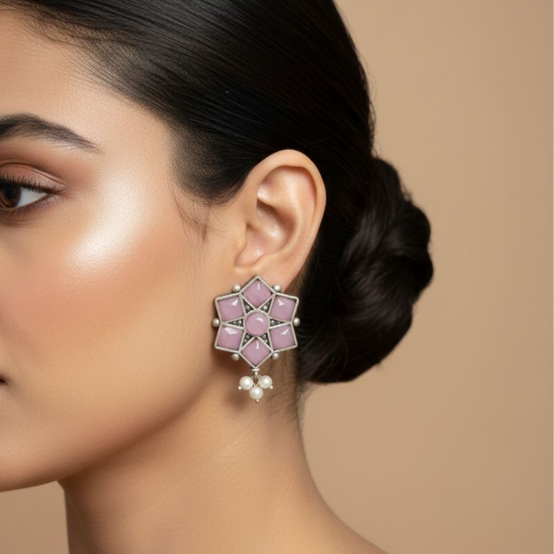 Pastel Pink Floral Stud Earrings