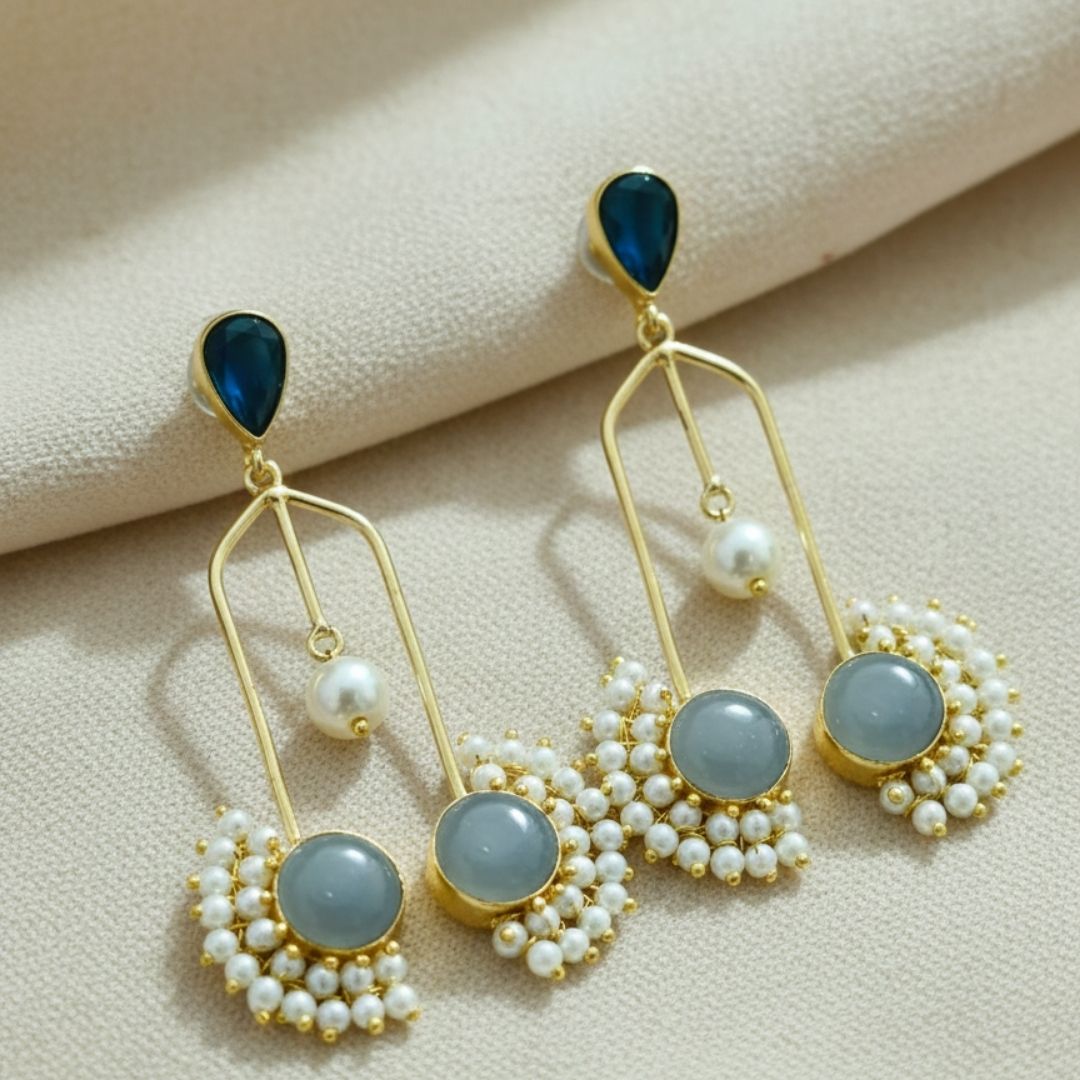 Blue & Grey Monalisa Stone Drop Earrings