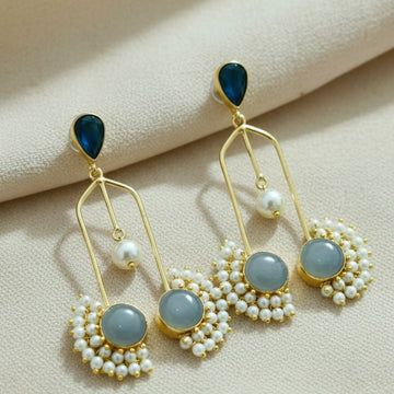Blue & Grey Monalisa Stone Drop Earrings