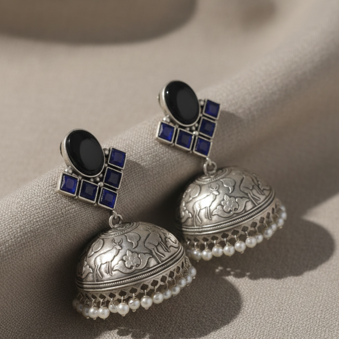 Antique  Stone Jhumka Brass Earrings