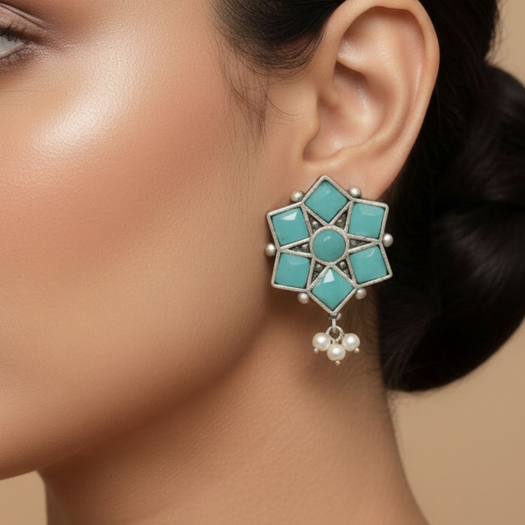 Mint Green Floral Stud Earrings