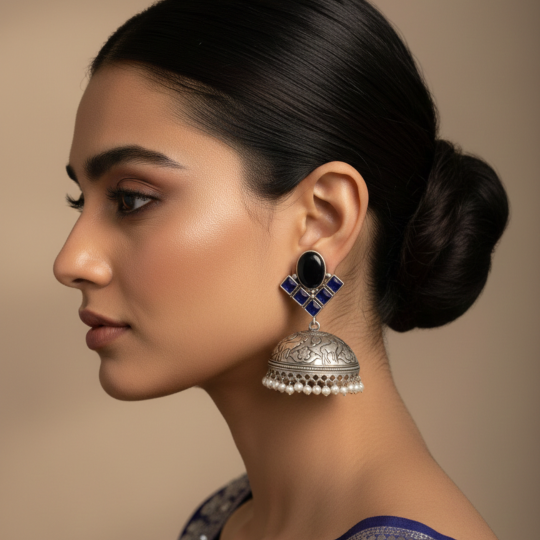 Antique  Stone Jhumka Brass Earrings