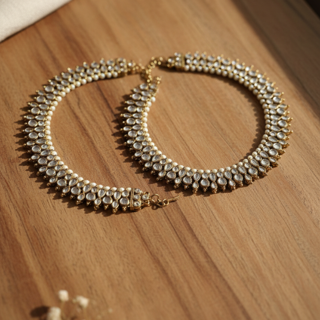 Premium Kundan Crystal Anklet Pair
