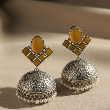 Antique  Stone Jhumka Brass Earrings