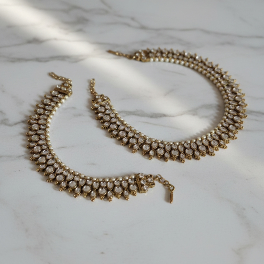Premium Kundan Crystal Anklet Pair
